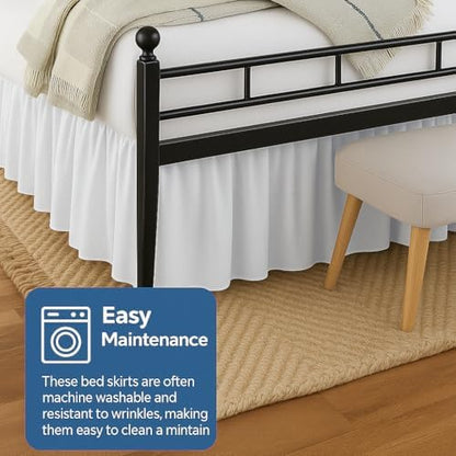 Mattress-Homes Ruffled Bed Skirt Split Corners with Platform, Tailored Fit Hotel Quality Wrinkle Free Ultra-Soft Microfiber Dust Ruffle, Upto 18 Inch Drop, Queen, White
