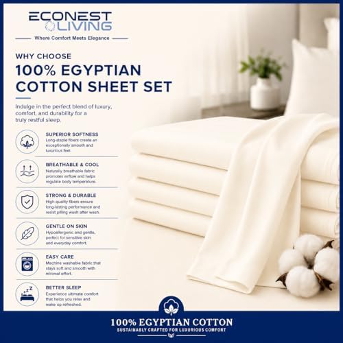 100% Egyptian Cotton Bed Sheets-Cal King 6PC Fits Up to 16" Mattress,Ivory