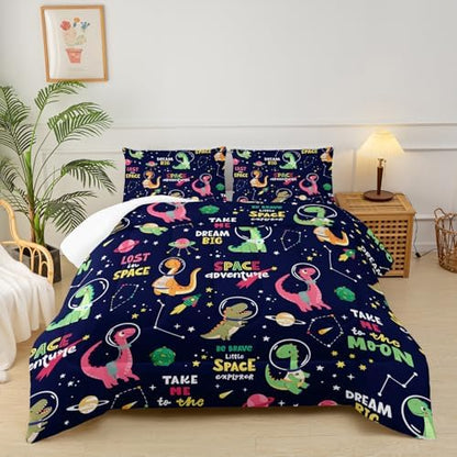 Dinosaurs in Space Twin Comforter Set，Twin Size Bedding Set for Boys Dinosaurs，with 1 Comforter with 2 Pillow Case
