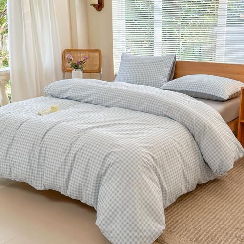 NSNLGSGC Light Blue Gingham Duvet Cover Set, Twin