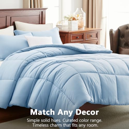 CozyLux Oversized King Comforter Set, 3-Piece Box-Stitched, Baby Blue