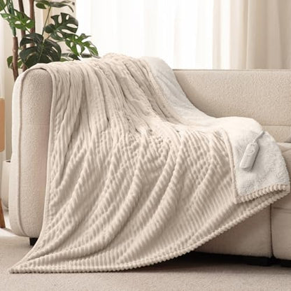 Reaks Heated Throw Blanket, 5 Heat Levels, 3 Hours Auto-Off, 50"x60", Beige