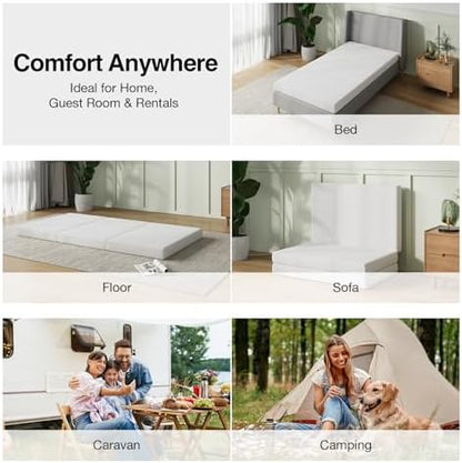 Novilla Foldable Mattress Topper, Single Size Comfort Foam Trifold Mattress with Cloud Design Cover, 4 Inch Folding Mattress for Back Pain Relief, Suitable for Camping, RV Travel, 75"x25"x4"