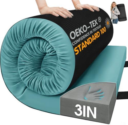 CYMULA Memory Foam Camping Mattress Pad,Sleeping Pad for Camping,Non-Slip Bottom Floor Car Mattress Bed with Retaining Portable Roll up Mattress Pad Mat for Travel Truck Guest Bed Tent