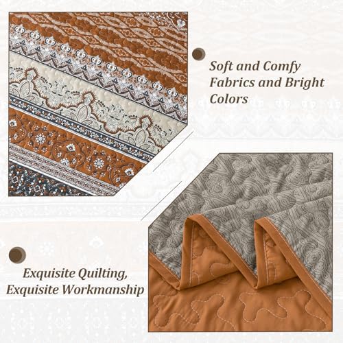 WONGS BEDDING Boho King Quilt Bedding Set, 3 Pieces Bedspread, Brown Grey