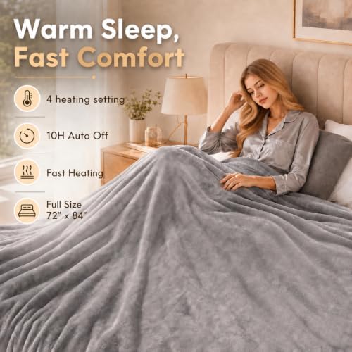 Electric Heated Blanket Full Size 72"x84",Light Grey