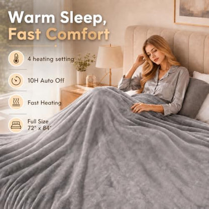 Electric Heated Blanket Full Size 72"x84",Light Grey