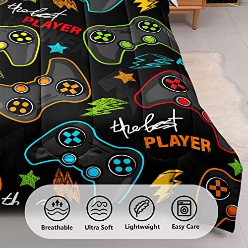 5 Pieces Gaming Bedding Set Twin Size for Boys Gamer Comforter Set for Boys Girls Kids Teens 5 Piece Bed in A Bag Video Game Bedding for Gamer Room Decorative Twin25