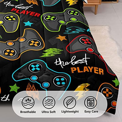 6 Pieces Gaming Bedding Set Full Size for Boys Gamer Comforter Set for Boys Girls Kids Teens 6 Piece Bed in A Bag Video Game Bedding for Gamer Room Decorative Full25