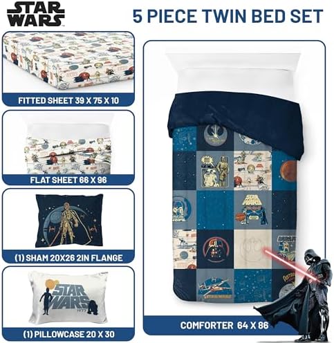 Jay Franco Star Wars Twin Comforter Set 5 Piece Soft Bedding for Boys, Blue