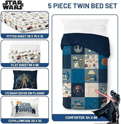 Jay Franco Star Wars Twin Comforter Set 5 Piece Soft Bedding for Boys, Blue