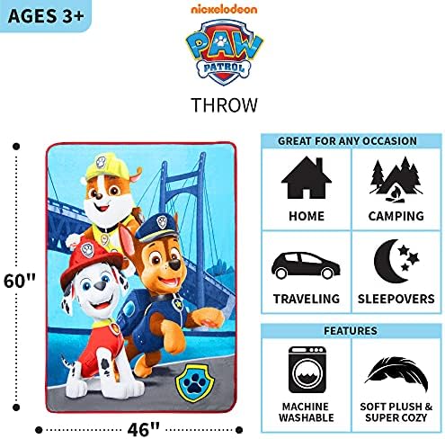 Franco Kids Bedding Super Soft Micro Raschel Throw, 46 in x 60 in, Paw Patrol