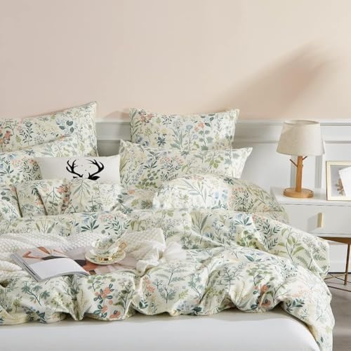 Botanical Floral Comforter Set Twin XL Fluffy Soft Garden Style Cute Floral Bedding Comforter Vintage Botanical Flowers Comforter with 2 Pillowcases Aesthetic Wildflower Cottagecore Comforter Set