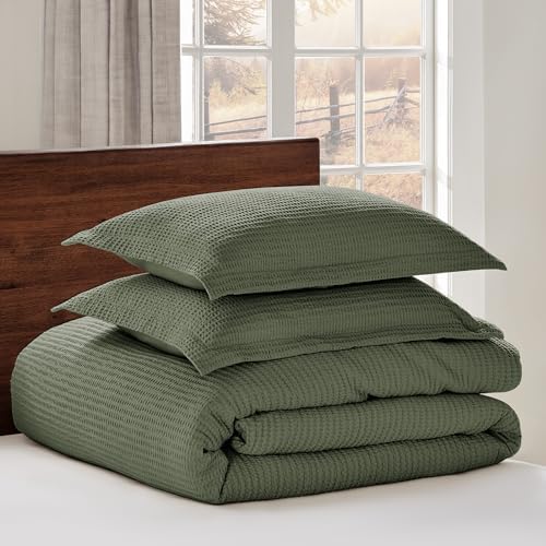 Levtex Home - Cloud Waffle Forest Green Comforter Set - Twin Comforter + One Standard Pillow Cases - Waffle Weave - Forest Green - Comforter (68 x 88in.) and Pillow Case (26 x 20in.) - Cotton