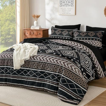 Yiran Boho Comforter Set King Size, 7 Pieces Aztec Black Bed in a Bag