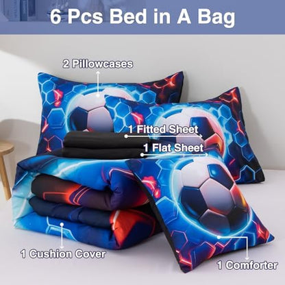 A Nice Night Twin Size Bed in A Bag 6 Pc Football Comforter Sets for Boys