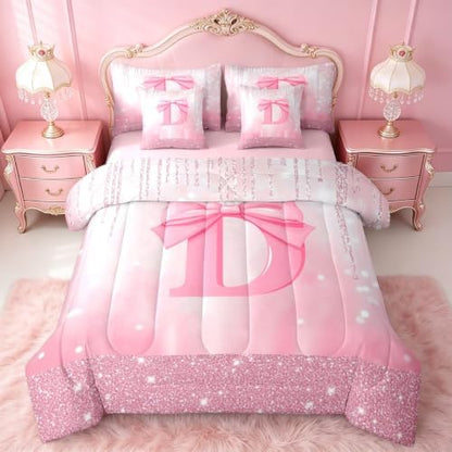 Feelyou Kids Pink Bowknot 7 Pieces Bedding Set King Size for Boys Girls