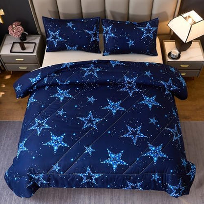Caressma Blue Comforter Set Star Full Size 3pcs with Pillowcases