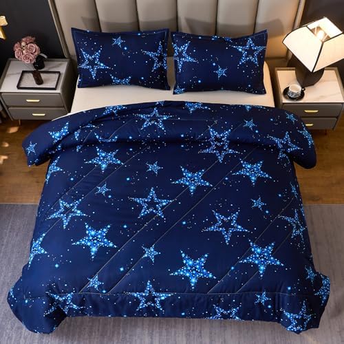 Caressma Blue Comforter Set Star Twin Size 2pcs with Pillowcases