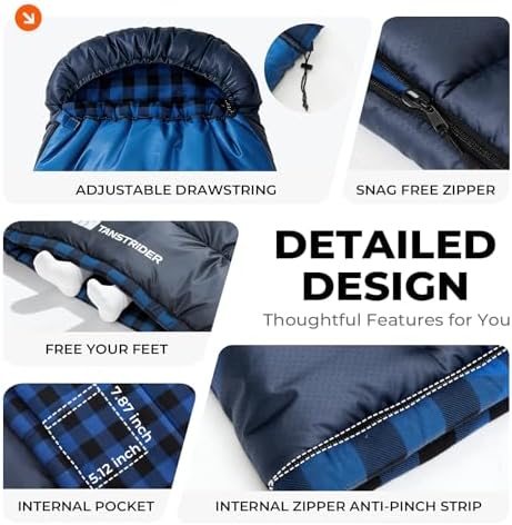 Cotton Flannel XXL Winter Sleeping Bags for Adults Big and Tall,Cold Weather 90x39 Inch Camping Sleep Bag,Waterproof Machine Washable 4 Season Outdoor Camping Gear,2-Way Zipper