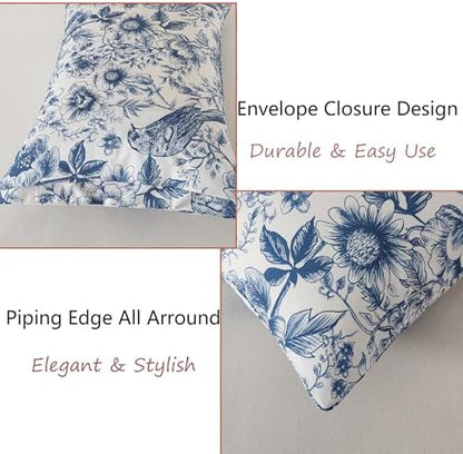 FADFAY Sunflower Bird Sheets Set Cal King 100% Egyptian Cotton Blue Toile de Jouy Bedding Vintage Blue and White Floral Farmhouse Bedding Shabby French Country Sheets Deep Pocket Soft Breathable 4Pcs