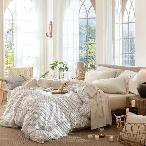 MooMee Sheet Set 100% Washed Cotton Linen-Like Extra Deep Pocket King