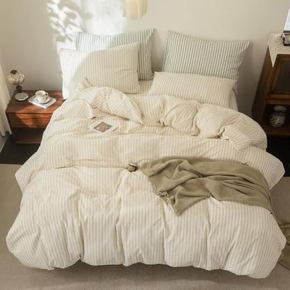 FOSSA Striped Duvet Cover Set 100% Washed Cotton Linen Feel California King