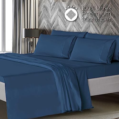 Mueller UltraTemp 6 PC Queen Sheet Set - Ultra-Soft Luxury Series, Cooling & Breathable Hotel Luxury Bed Sheets, Deep Pocket Wrinkle-Free Oeko-TEX, Navy