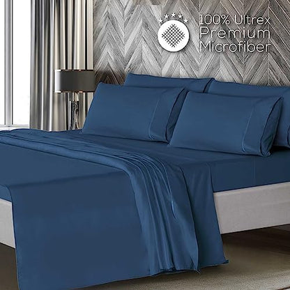 Mueller UltraTemp King Size Sheets Set – 6 Piece Premium Bedding, Cooling, Deep Pocket up to 16", Breathable Heat Transfer, Wrinkle-Resistant & Hypoallergenic, Navy