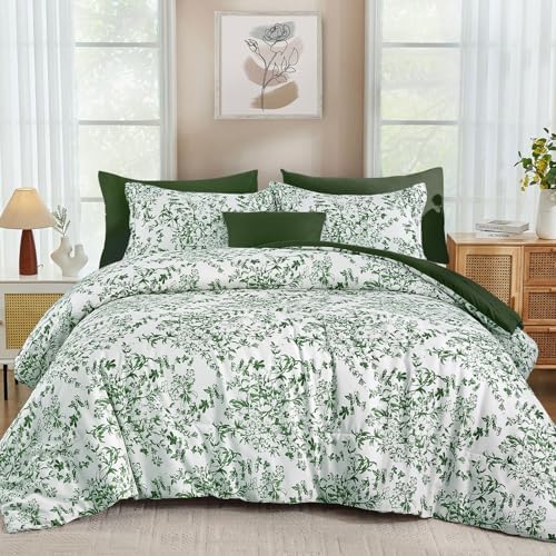 King Size Comforter Set 8 Pieces Emerald Floral Bed in a Bag Comforter Sets