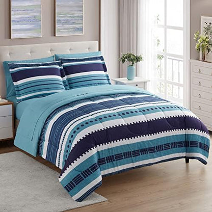 Sweet Home Collection 7 Piece Comforter Set Bag Solid Color All Season Soft Down Alternative Blanket & Luxurious Microfiber Bed Sheets, Marino, Twin