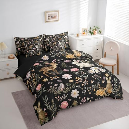 Feelyou Cute Deer and Rabbit 7 Piece Bedding Set for Kids