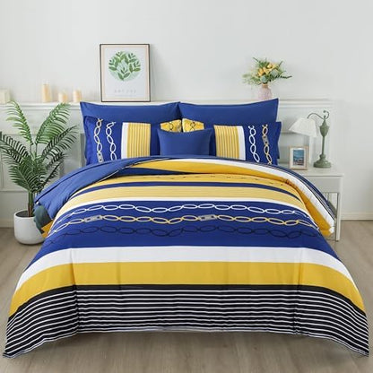 Anibedding 8 Pieces Bed in a Bag,Striped Comforter Set King Size
