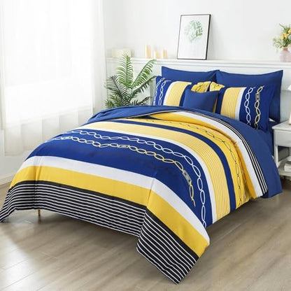 Anibedding 8 Pieces Bed in a Bag,Striped Comforter Set King Size