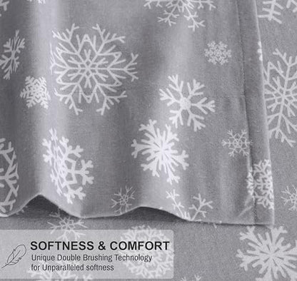 RUVANTI Flannel Sheets Set King Size, Snowflakes