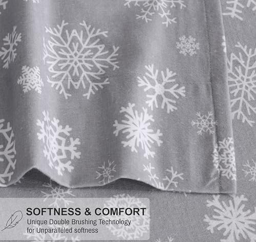 RUVANTI Flannel Sheets Set California King Size, Snowflakes