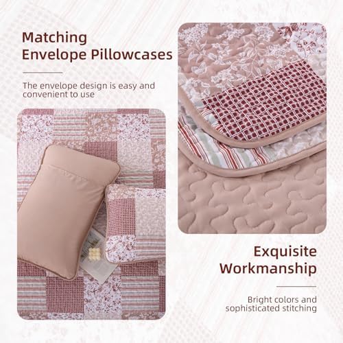 Mybedsoul Pink Boho Quilt King Size, Patchwork Reversible Bedding Set