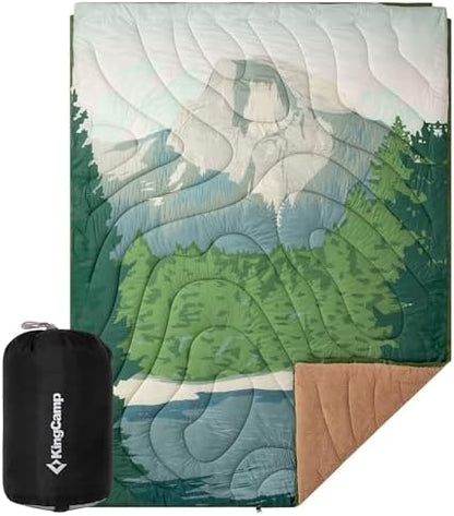 KingCamp Large Camping Blanket with Sherpa Lining, Green 79"x 57"