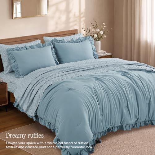 BLOOMHAVEN Twin XL Comforter Set-5 Pieces Ruffle Bedding Floral Sheet