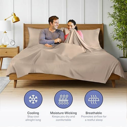 Kickoff Viscose Bamboo Sheets Full Size 4-pc 100% Organic Bamboo Viscose Bed Cooling Sheets Full Size Set Cool Bedding for hot Sleepers Sheet Set - Gift Ready Packaging (Taupe Latte, F)