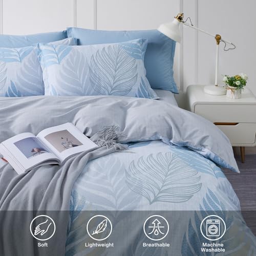 SAPHREAS Monstera Leaf Blue Duvet Cover Set 2pcs Tropical Botanical Palm Leaves Bedding Comforter Cover Set Closure 1 Duvet Cover 1 Pillow Sham, Comforter Not Included