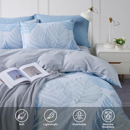 SAPHREAS Monstera Leaf Blue Duvet Cover Set 2pcs Tropical Botanical Palm Leaves Bedding Comforter Cover Set Closure 1 Duvet Cover 1 Pillow Sham, Comforter Not Included