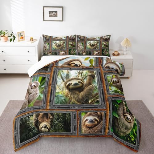 Feelyou Sloth Bedding Set Full Size 3Pcs for Kids Women Men