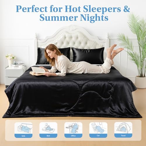 CHOSHOME Cooling Comforter Cooling Blanket, Q-Max 0.45 Cool Sleeping Summer Blanket for Hot Sleeper Night Sweats, Twin 60" x 80", Black 03