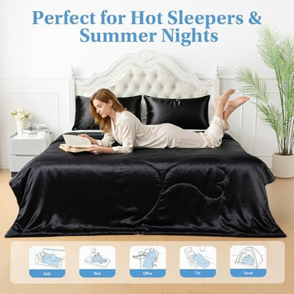 CHOSHOME Cooling Comforter Cooling Blanket, Q-Max 0.45 Cool Sleeping Summer Blanket for Hot Sleeper Night Sweats, King 90" x 108", Black 03