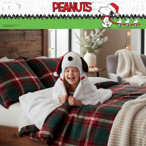 Peanuts Snoopy Santa Hat Hooded Throw - Kids Holiday Christmas Bedding Super Soft Throw Blanket - 30 in x 50 in, (Officially Licensed Product) by Franco