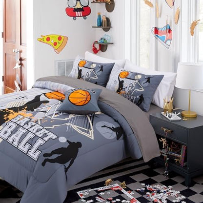 A Nice Night Basketball Themed Twin Bed Gray Comforter Sets for Boys Teen