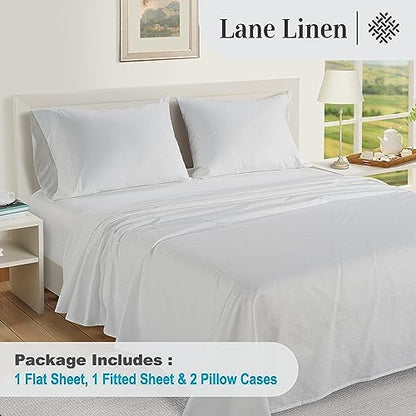 LANE LINEN Deep Pocket Queen Sheets Sateen Weave - White Swiss Dot