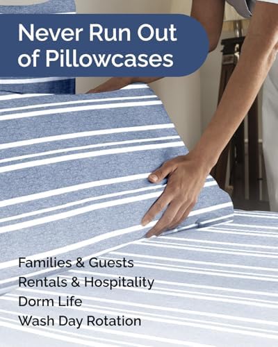 King Pillow Cases Set of 10 - Ultra Soft Pillowcase Covers - Blue Stripes