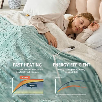 Heated Blanket King 100" x 90", Soft Cozy Checked, Sage Green